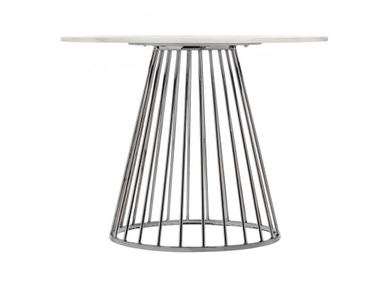 Стол Liverpool диам.100см, керамогранит белый мрамор с хромированными ножками в Кургане