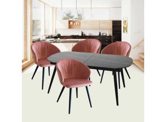 Стол Marble овальный раздвижной 160/200 х 90х 78см, чёрный мрамор в Кургане