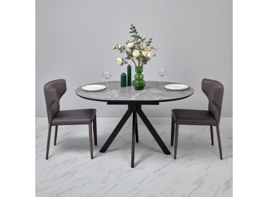 Стол Rudolf круглый раскладной 100-130x100x75см, серый керамогранит, черный в Кургане