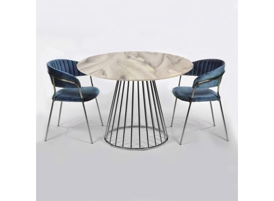 Стол Liverpool диам.100см, керамогранит белый мрамор с хромированными ножками в Кургане