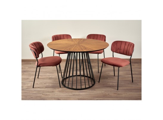 Стол Liverpool диам.110см, шпон орех лучевой набор, с чёрными ножками в Кургане