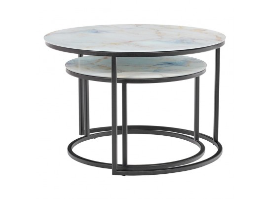 Набор кофейных столиков Tango бежевый мрамор с чёрными ножками, 2шт в Кургане