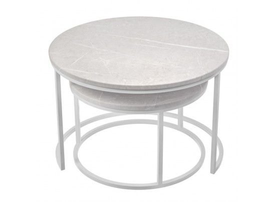 Набор кофейных столиков Tango бежевый мрамор с белыми ножками, 2шт в Кургане