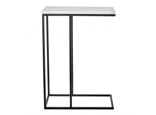 Придиванный столик Loft 50x30см, белый мрамор с черными ножками в Кургане