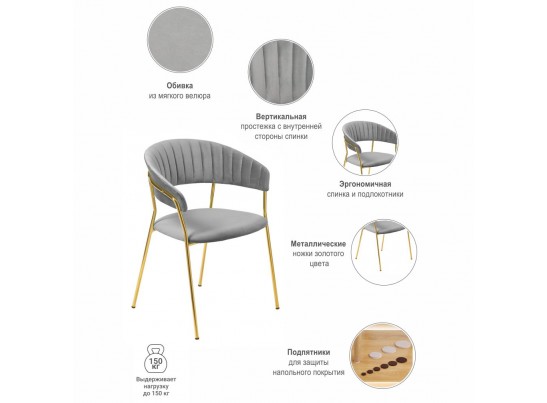 Комплект из 2-х стульев Turin серый с золотыми ножками в Кургане