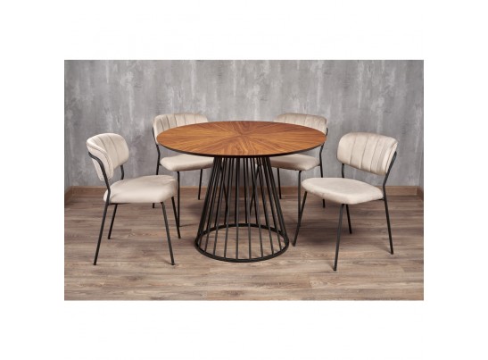 Стол Liverpool диам.110см, шпон орех лучевой набор, с чёрными ножками в Кургане