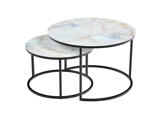 Набор кофейных столиков Tango бежевый мрамор с чёрными ножками, 2шт в Кургане