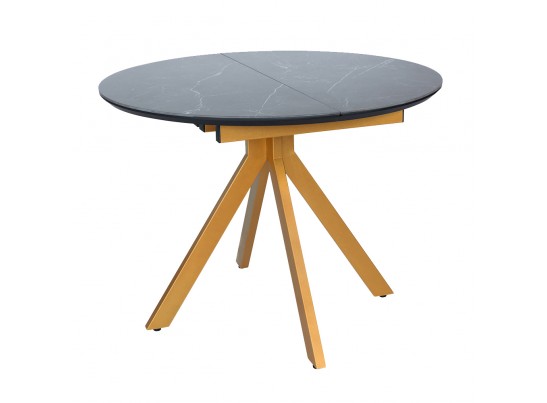 Стол Rudolf круглый раскладной 100-130x100x75см, чёрный керамогранит, бронза в Кургане