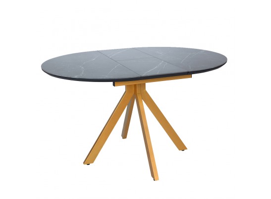 Стол Rudolf круглый раскладной 100-130x100x75см, чёрный керамогранит, бронза в Кургане