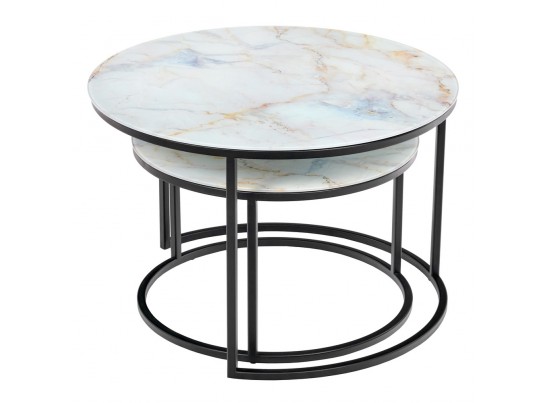 Набор кофейных столиков Tango бежевый мрамор с чёрными ножками, 2шт в Кургане