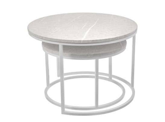 Набор кофейных столиков Tango бежевый мрамор с белыми ножками, 2шт в Кургане