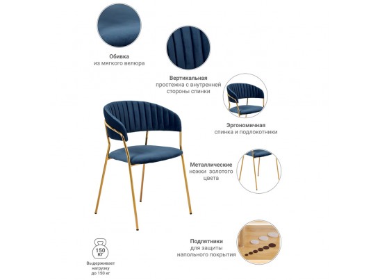 Комплект из 2-х стульев Turin синий с золотыми ножками в Кургане