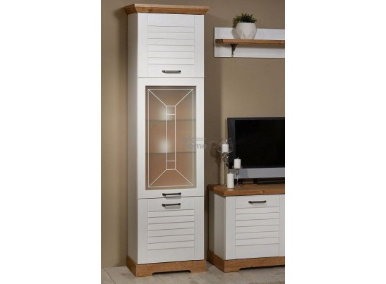 Пенал со стеклом высокий, Кантри (592*410*2104) Сосна Андерсен, Орех Риббек натуральный, 31001 в Кургане