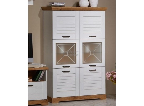 Пенал со стеклом низкий, Кантри (1124*410*1674) Сосна Андерсен, Орех Риббек натуральный, 31002 в Кургане