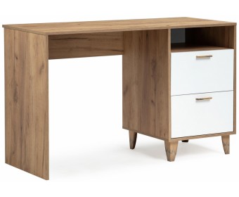 Письменный стол Эго Ст-3 на ножках 130х52,6х81,1 дуб крафт золотой / белый глянец