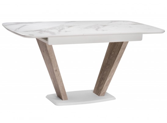 Стол на тумбе Петир 120(160)х80х75 белая шагрень / дуб с пилением в Кургане