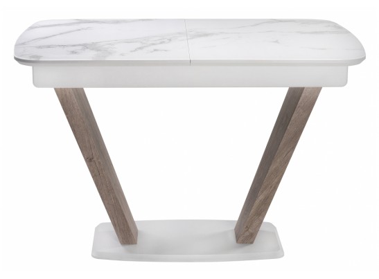 Стол на тумбе Петир 120(160)х80х75 белая шагрень / дуб с пилением в Кургане