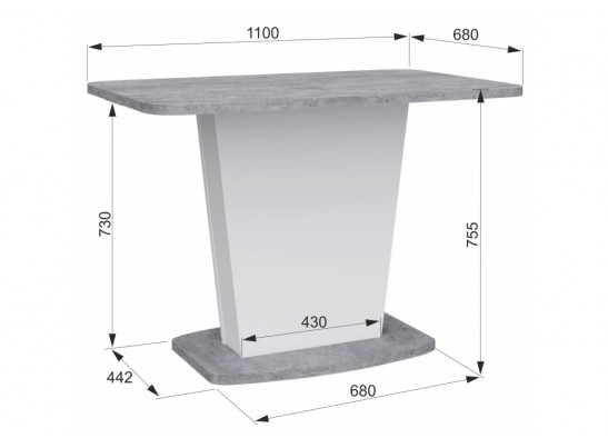 Деревянный стол Комфорт цемент светлый / белый в Кургане