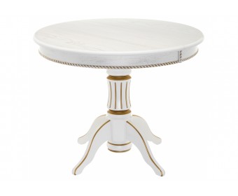 Деревянный стол Павия 100(130)х100х79 молочный с золотой патиной