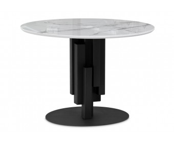 Стеклянный стол Калипсо 110х75 белый мрамор / черный