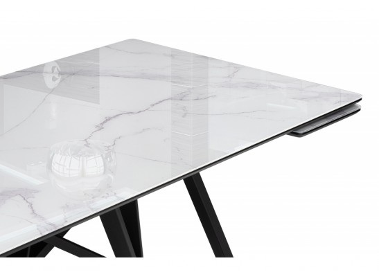 Стеклянный стол Вилсон 140(200)х80 белый мрамор / черный в Кургане