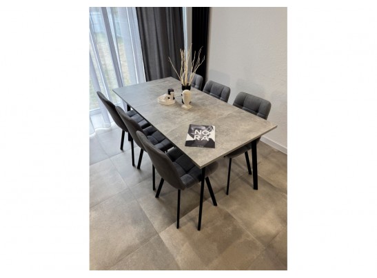 Деревянный стол Кортни 117 (157) x 77 бетон светлый / черный матовый в Кургане