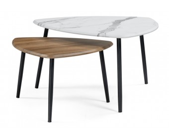 Комплект столиков Лойс 80х80х46(60х60х38) мрамор белый / дуб вотан