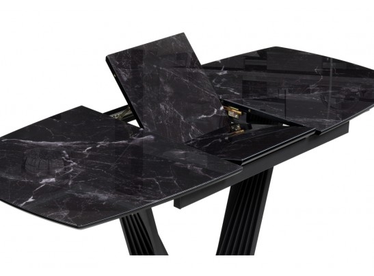 Стеклянный стол Риполь 140(180)х80 черный мрамор / черный в Кургане