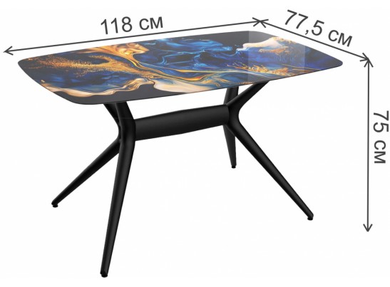 Стеклянный стол SHT-TU30-2/TT32 118/77 стекло / МДФ черный / синий сапфир в Кургане