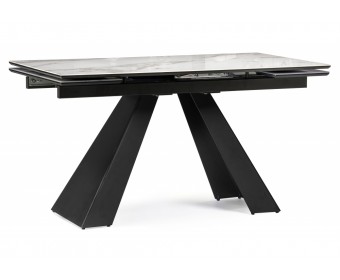 Стеклянный стол Торвальд 140(200)х80х77 белый мрамор / черный