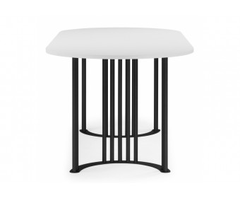 Деревянный стол Хьюго О 200 х 90 белая шагрень пленка / черные ноги