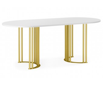Деревянный стол Хьюго О 200 х 90 белая шагрень пленка / золотые ноги