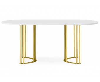 Деревянный стол Хьюго О 200 х 90 белая шагрень пленка / золотые ноги