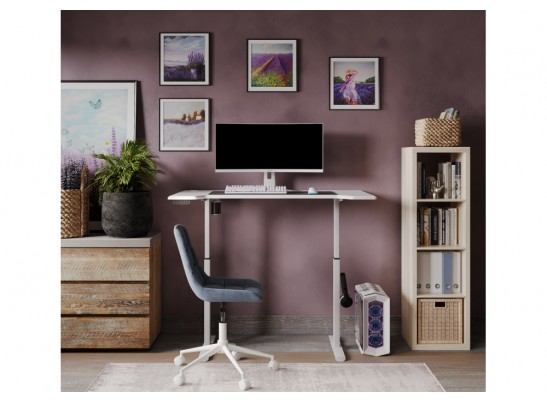Компьютерный стол Маркос с механизмом подъема 140х80х75 белый / шагрень белая в Кургане