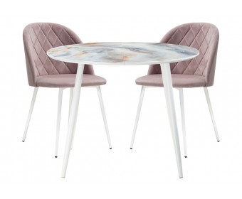 Обеденная группа Алар микровелюр розовый / кианит / белый