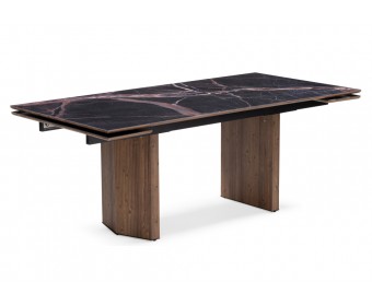 Стеклянный стол Монерон 200(260)х100х77 мейджик / орех кантри