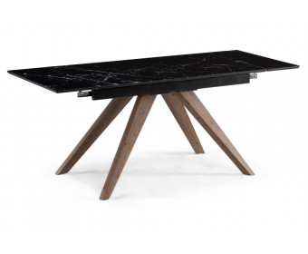Стеклянный стол Морсби 140(200)х80х80 черный мрамор / орех кантри
