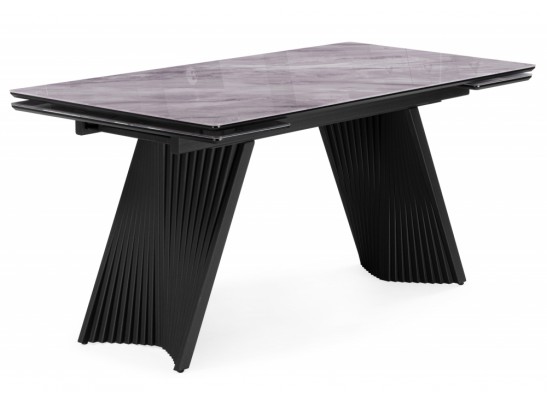 Стеклянный стол Вейв 140(200)х80 кристл серый мрамор / черный