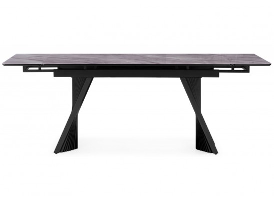 Стеклянный стол Вейв 140(200)х80 кристл серый мрамор / черный