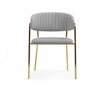 Стул на металлокаркасе Kamelia велюр светло-серый / золотой