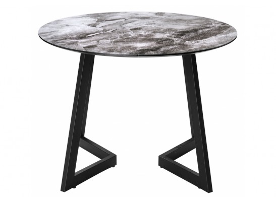 Стеклянный стол Алингсос 100(140)х100х76 черная шагрень / мрамор серый в Кургане