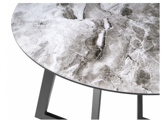 Стеклянный стол Алингсос 100(140)х100х76 черная шагрень / мрамор серый в Кургане