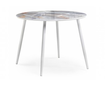 Стеклянный стол Кловис 100(140)х100х76 кианит / белый