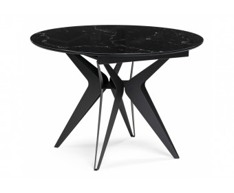 Стеклянный стол Рикла 110(150)х110х76 черный мрамор / черный