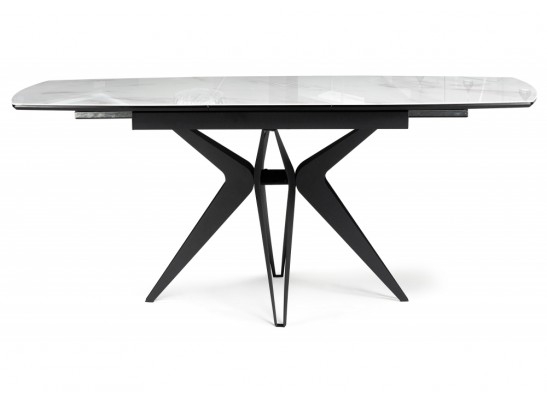 Стеклянный стол Вейл 140(180)х80 белый мрамор / черный в Кургане