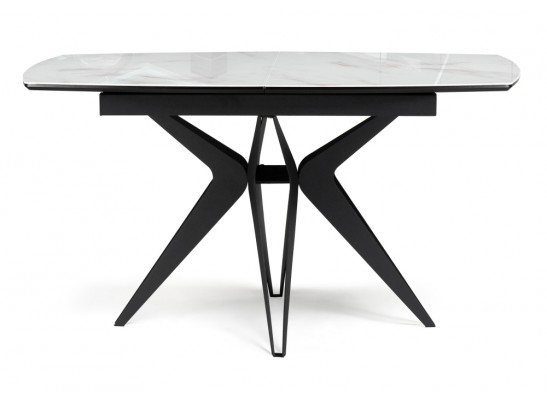 Стеклянный стол Вейл 140(180)х80 белый мрамор / черный в Кургане