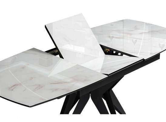 Стеклянный стол Вейл 140(180)х80 белый мрамор / черный в Кургане