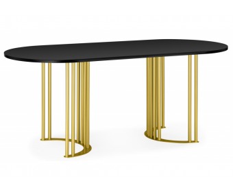 Деревянный стол Хьюго О 180 х 90 черная шагрень пленка / золотые ноги