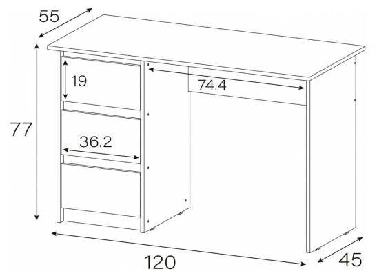 Письменный стол Идена СТП06-1200 120х55х77 ЛДСП белое / ЛДСП белое в Кургане