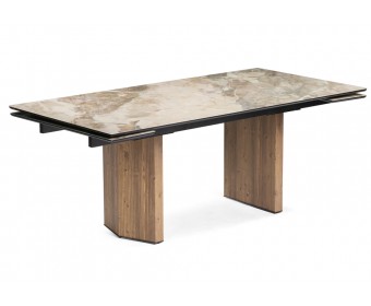 Стеклянный стол Монерон 200(260)х100х77 каталония / орех кантри